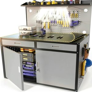 48" Work Bench Eltean Heavy Duty 2200lb with Drawers, Light & Pegboard-0