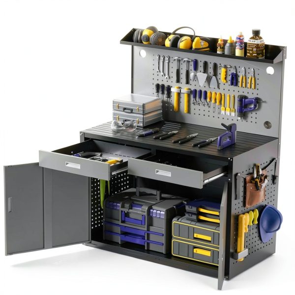 48" Work Bench Eltean Heavy Duty 2200lb with Drawers, Light & Pegboard-2