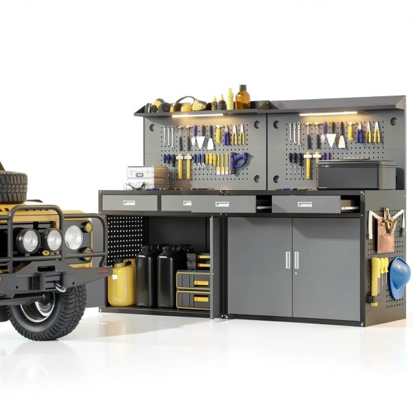 48" Work Bench Eltean Heavy Duty 2200lb with Drawers, Light & Pegboard-8