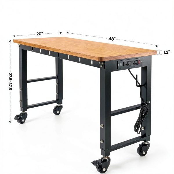 48" Adjustable Workbench SHMQYSY Power Outlet Wheels Frame 1500lb-5