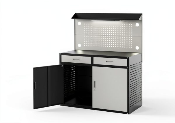 48" Work Bench Eltean Heavy Duty 2200lb with Drawers, Light & Pegboard-1