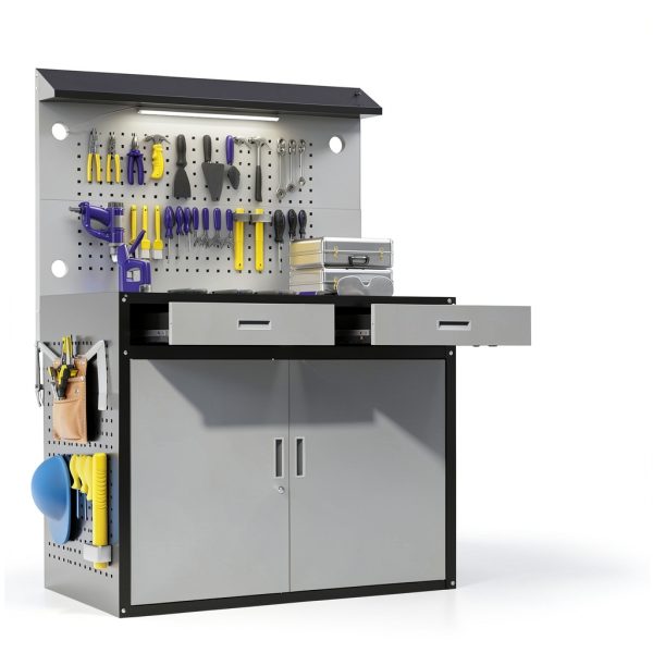 48" Work Bench Eltean Heavy Duty 2200lb with Drawers, Light & Pegboard-6