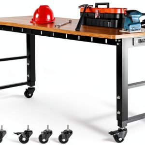 48" Adjustable Workbench SHMQYSY Power Outlet Wheels Frame 1500lb-0