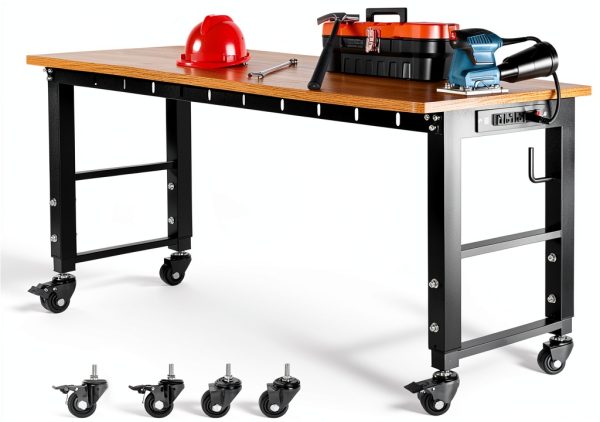 48" Adjustable Workbench SHMQYSY Power Outlet Wheels Frame 1500lb-0
